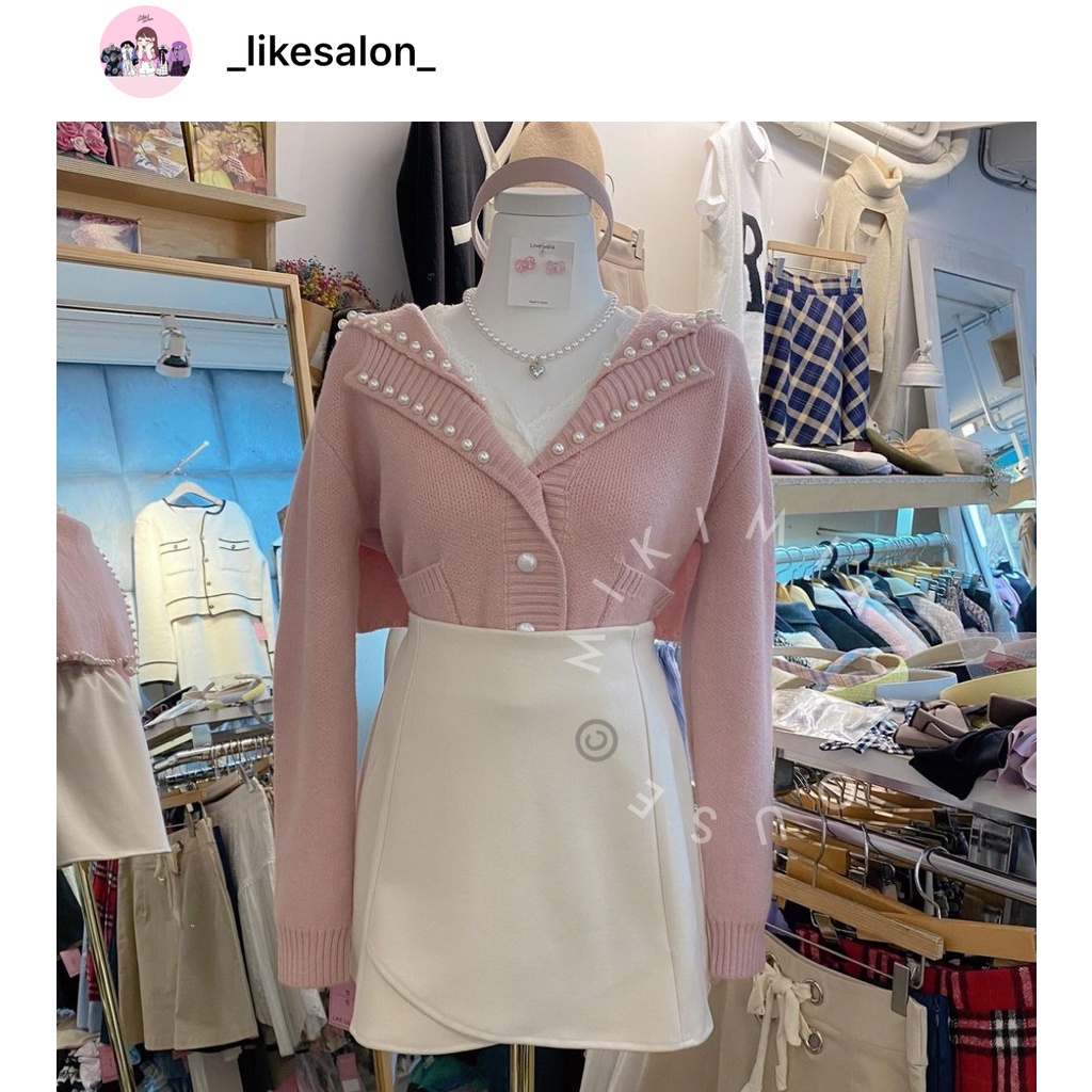 2021 WINTER KOREAN FASHION DOUBLE PEARL COLAR CARDIGAN SOMEDAYS LIKESALON KOREA BRAND OUTER SALON ST