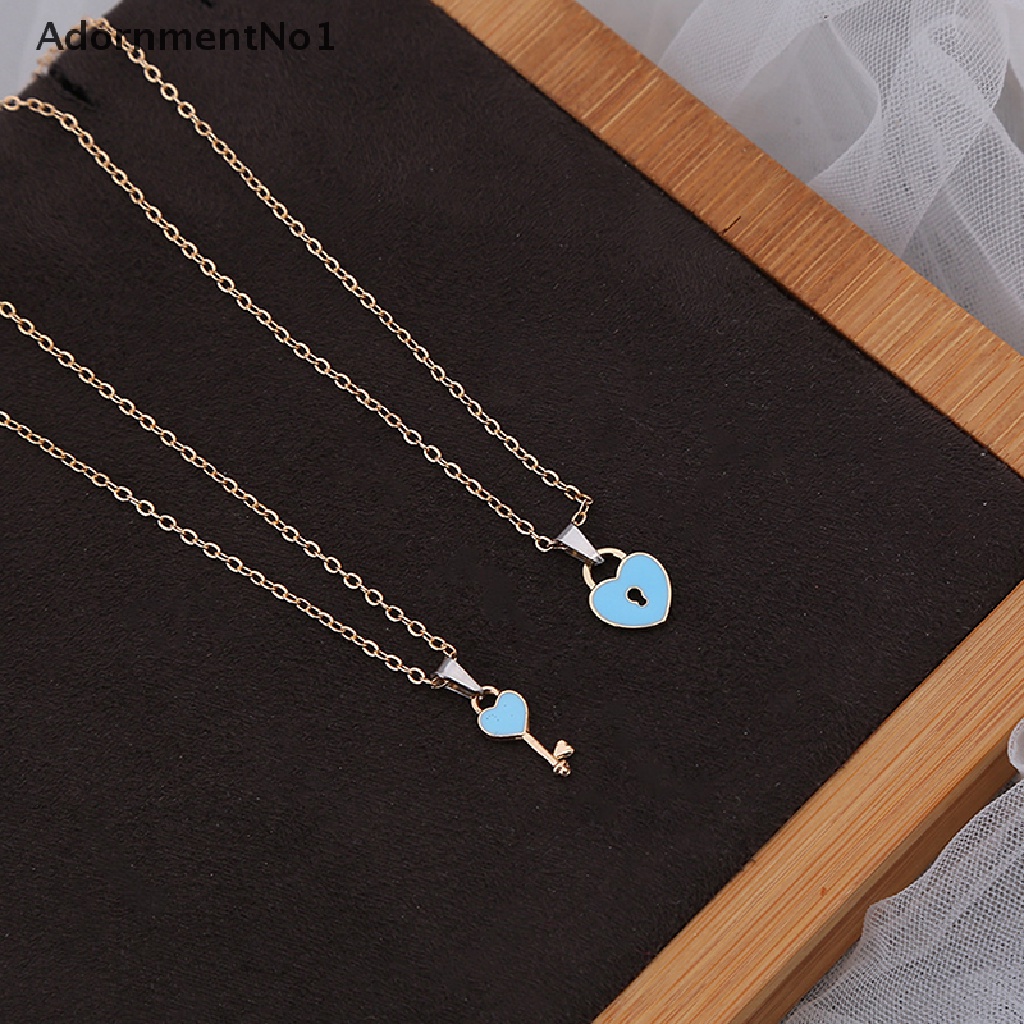 (AdornmentNo1) 2pcs / set Kalung Rantai + Liontin Gembok + Kunci + Hati Untuk Pasangan / Pria / Wanita