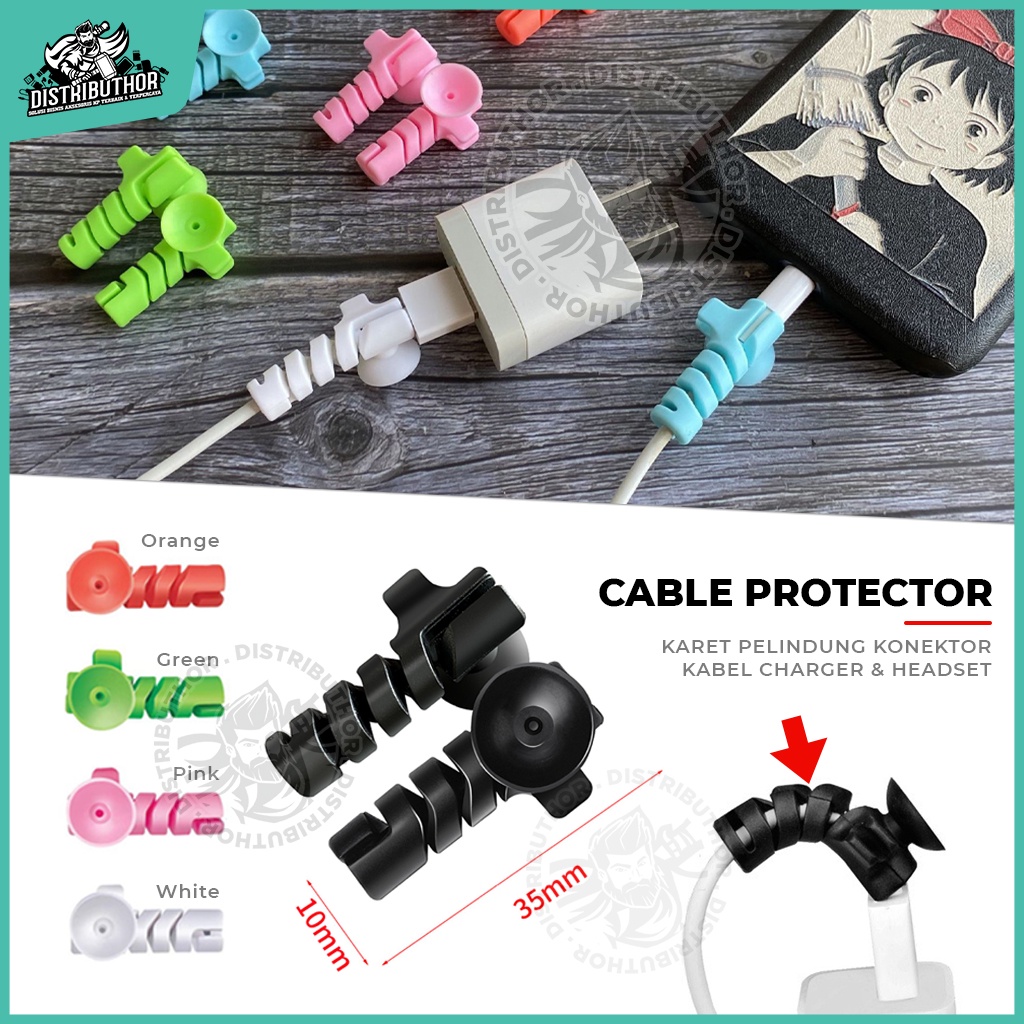 Pelindung Ujung Kabel Gurita Sucker Tempel Cable Protector Charger Bite Karet Spiral Lilitan Penutup