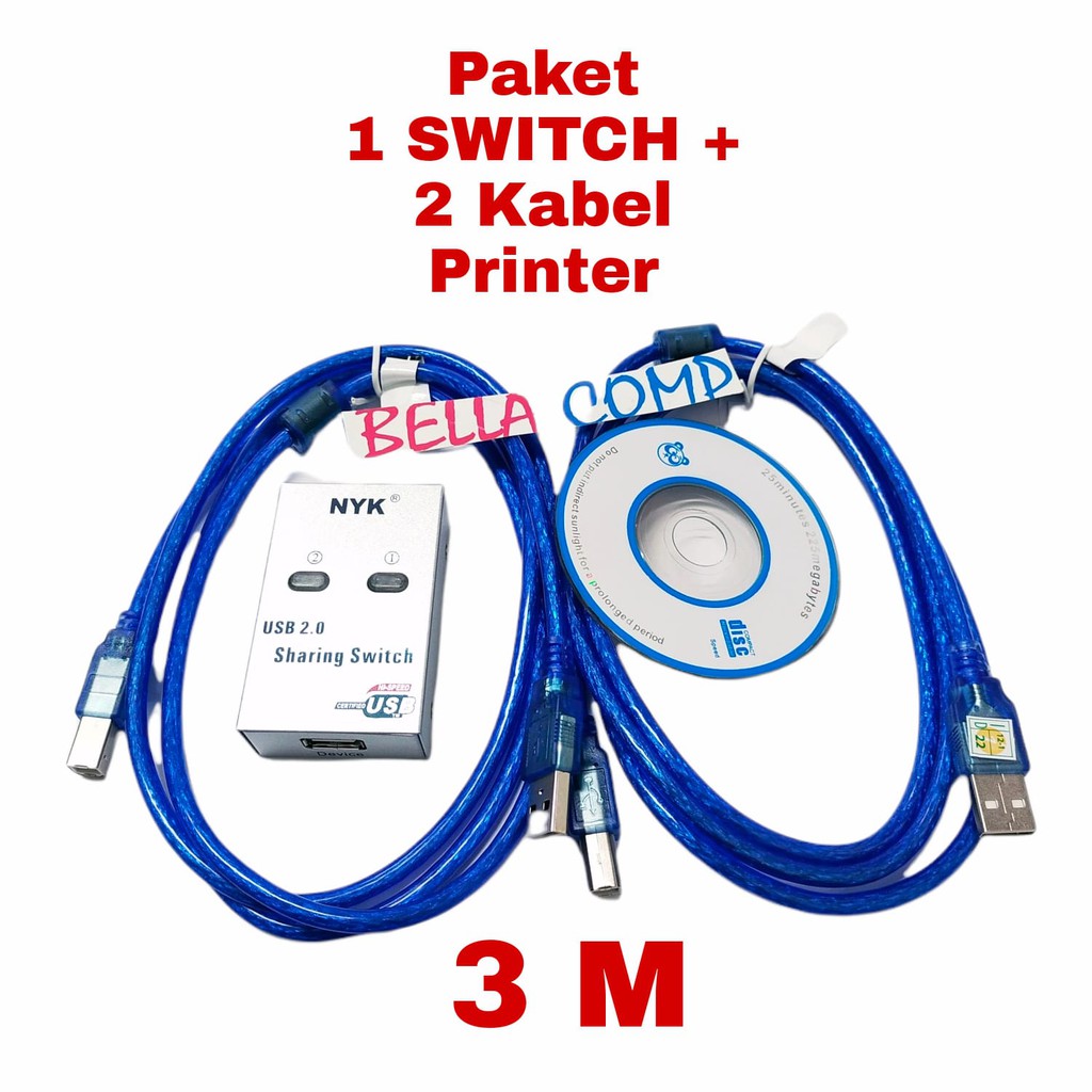 PAKET KABEL PRINTER 2 PCS + AUTO SWITCH PRINTER 2 PORT / Satu paket Auto Switch + 2 Kabel printer 1.5Meter 3 Meter,5 Meter,10 Meter