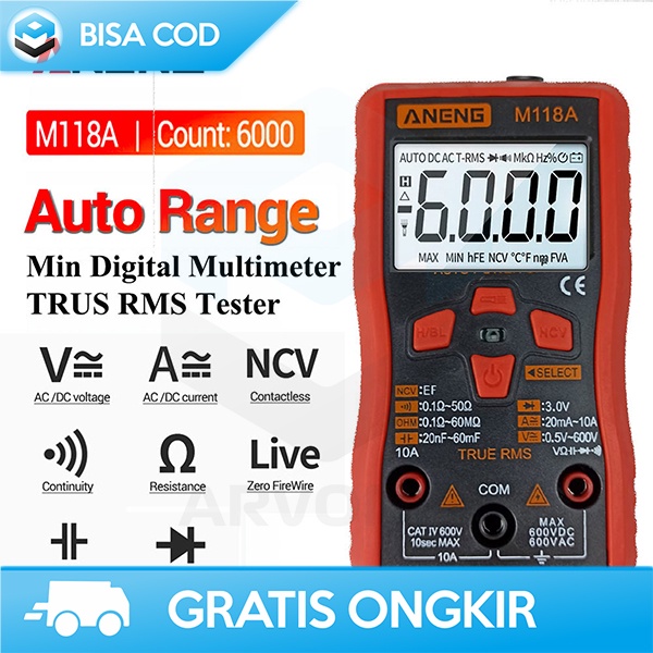 SMART MULTIMETER DIGITAL AVOMETER ANENG 65x25x120MM 6000 COUNT AC/DC