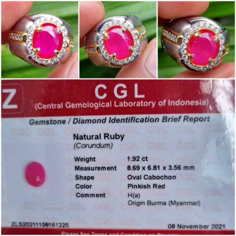 Natural Pinkish Red Ruby Burma Myanmar Memo 1.92 crt