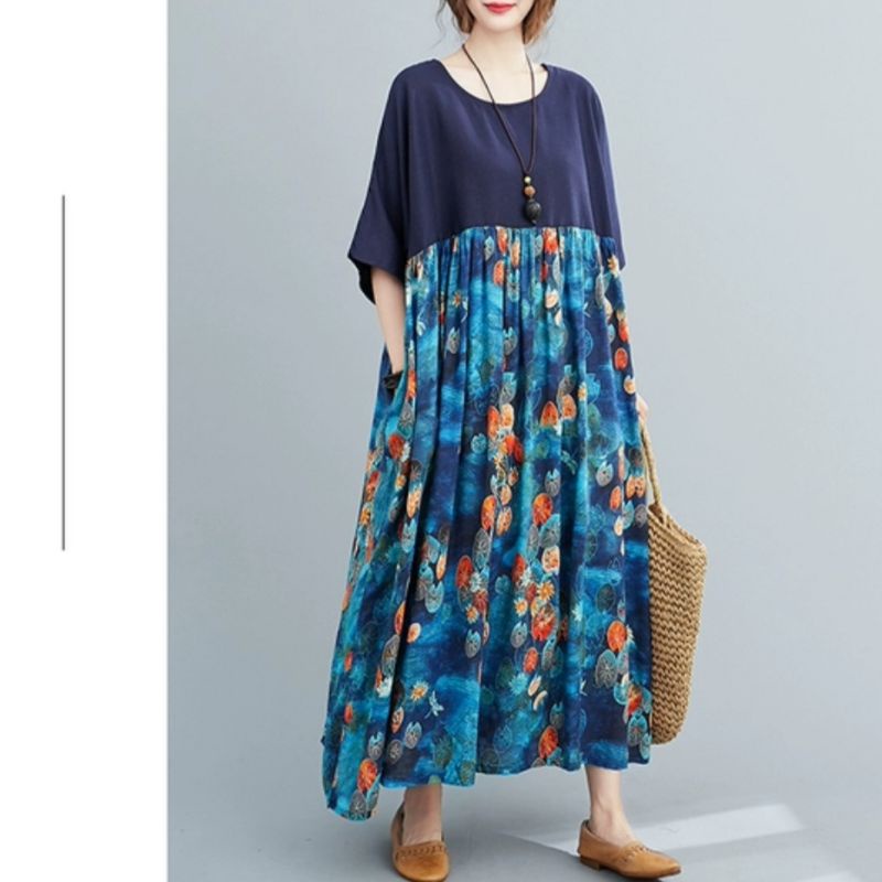 MDLV ~ 73005 Nevania Loose Dress Women Big Size Dress Import Dress Big size Dress Flower Dress Midi Dress Panjang Wanita Fashion import