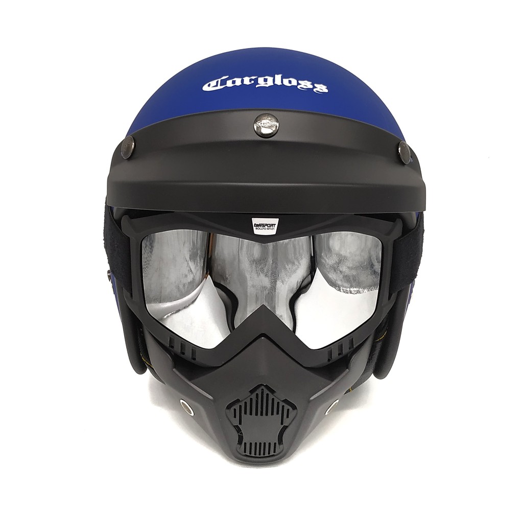 Helm Cargloss Retro | Police Blue Doff + Goggle Mask