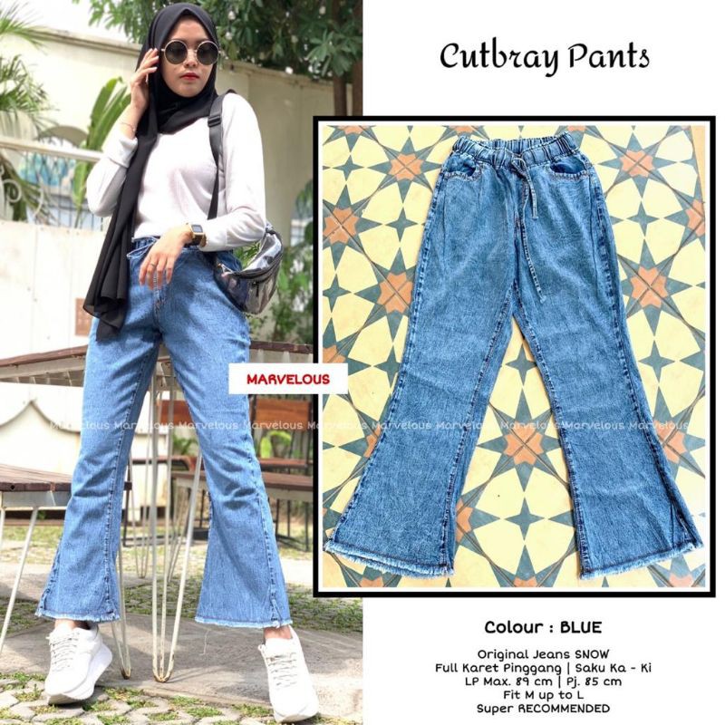 CELANA CUTBRAY PANTS BLUE NAVY JEANS SNOW