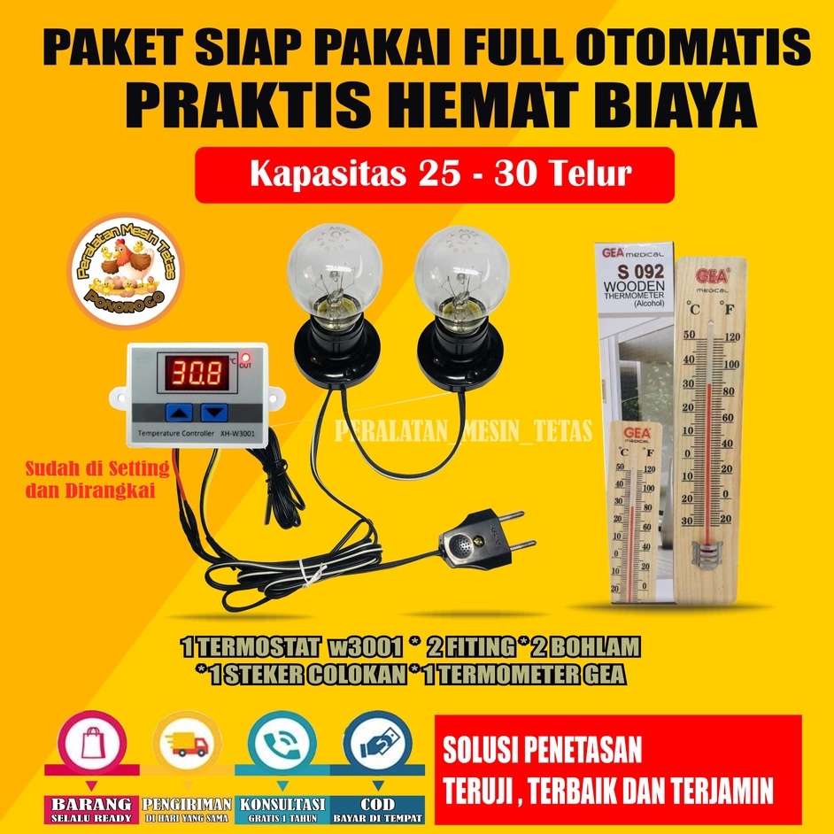 Paket Siap Pakai Termostat W3001 Kap.25 Sampai 30 Butir Mesin Tetas Full Otomatis Penetas Otomatis