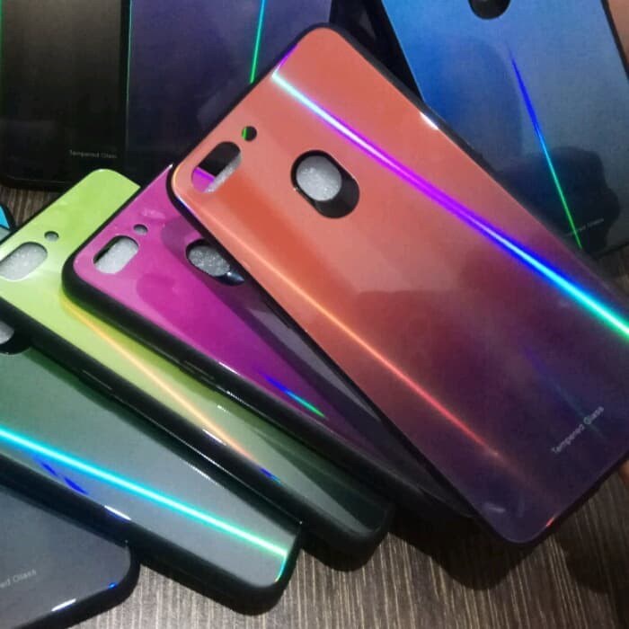 REALME 2 BACK CASE TEMPERED AURORA CASE GLASS RAINBOW GRADASI REALME 2