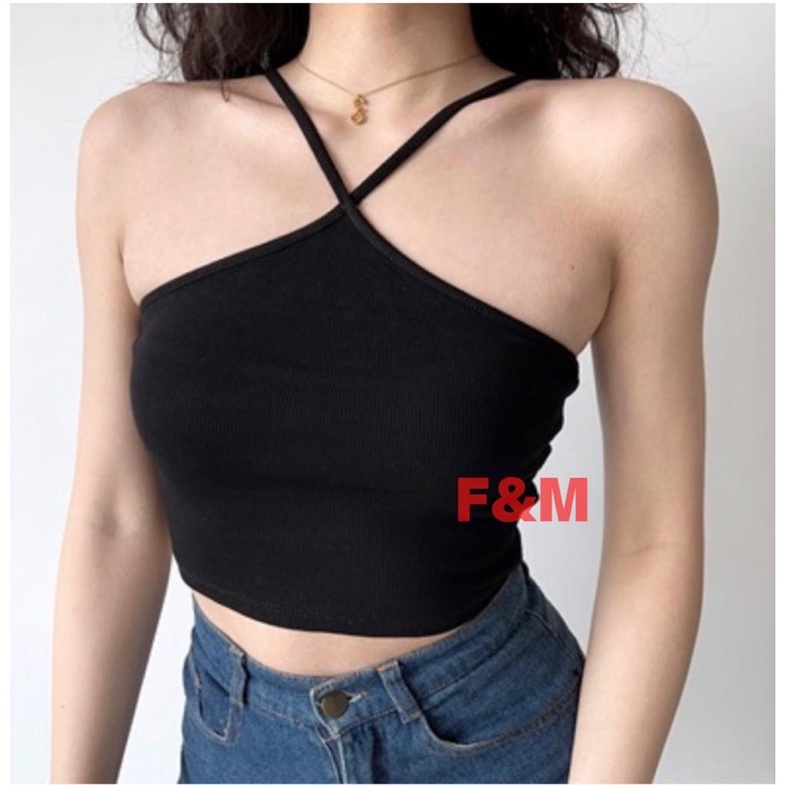 TANKTOP CROP HALTER CROSS KNIT FASHION KOREA MODEL SILANG SEXY (KET-202) KNIT SPANDEK TANKTOP WANITA