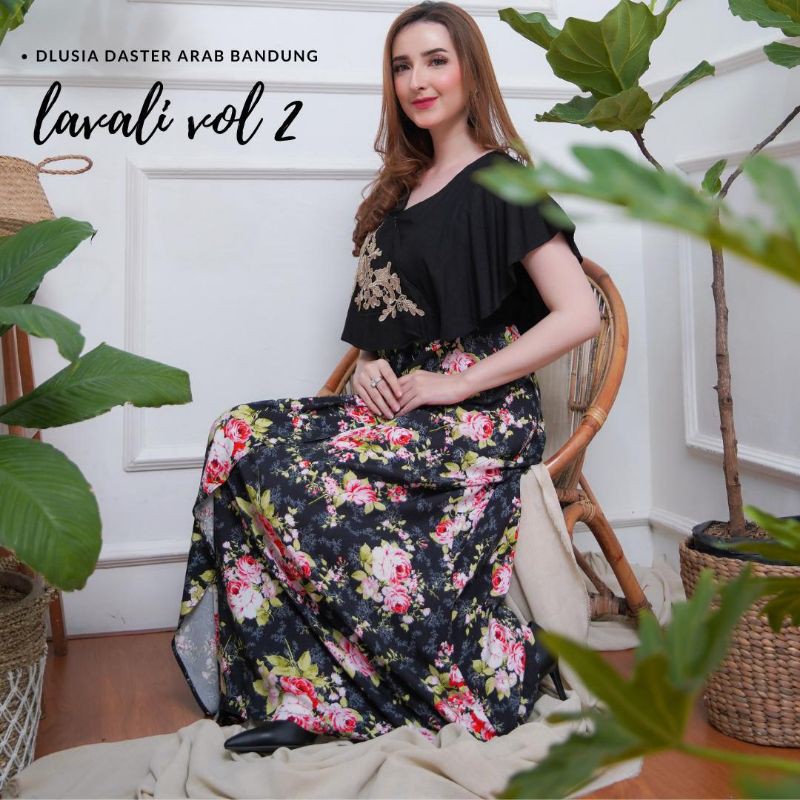 Daster Arab Dlusia LAVALI Long Dress Rayon Aplikasi renda bordir