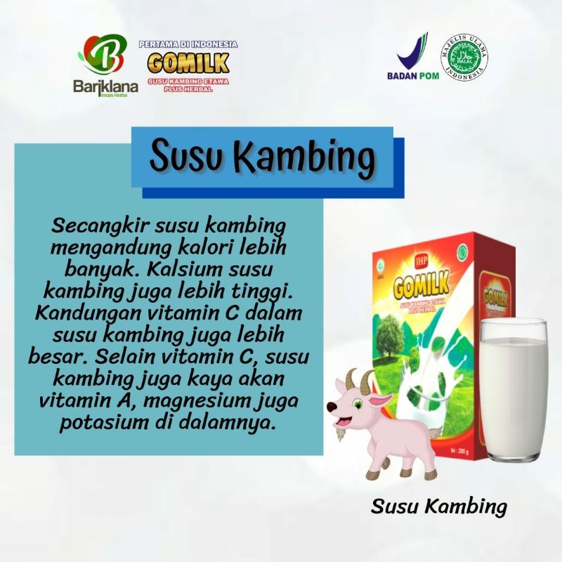 

Susu Kambing Etawa Gomilk susu herbal mengandung daun kelor + mengkudu cocok segala kalangan usia