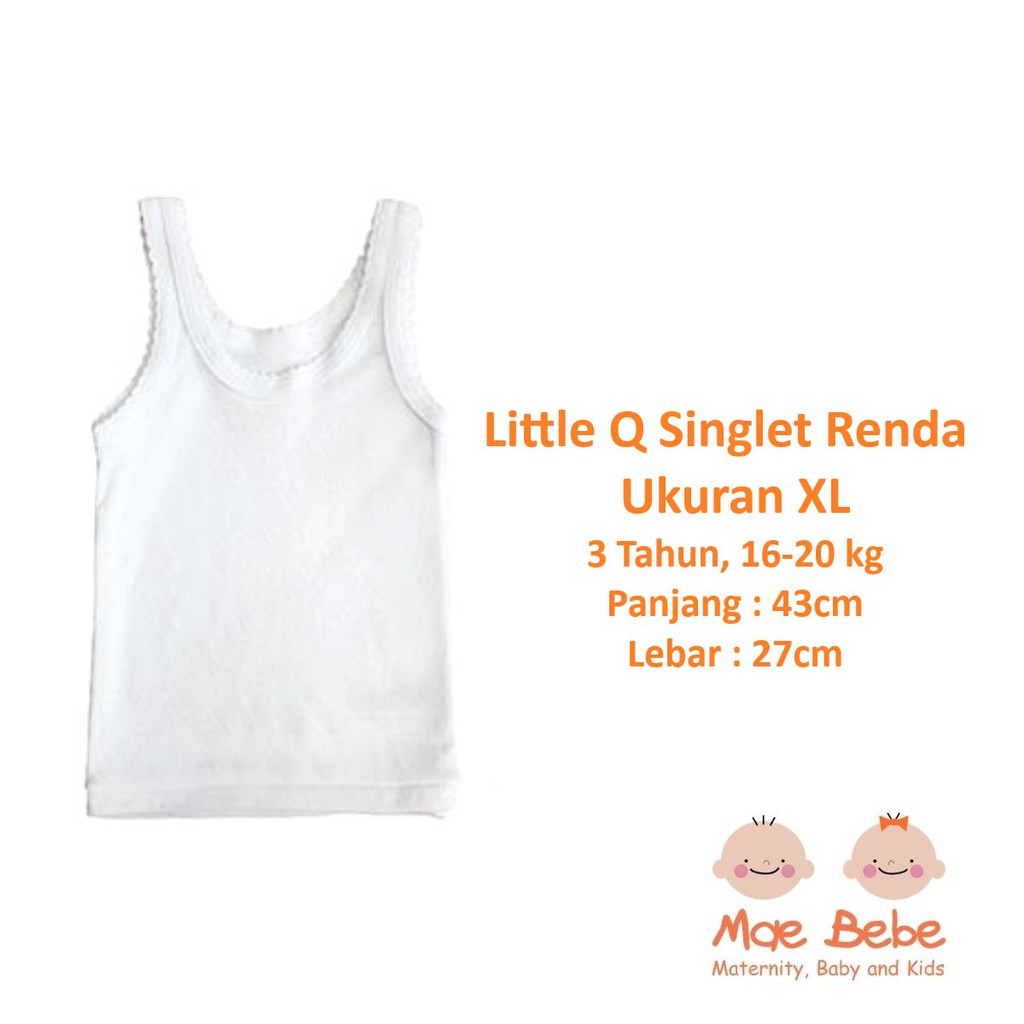 [Ukuran XL] Little Q Singlet Renda Baby Kaos Dalam Anak 3 Tahun