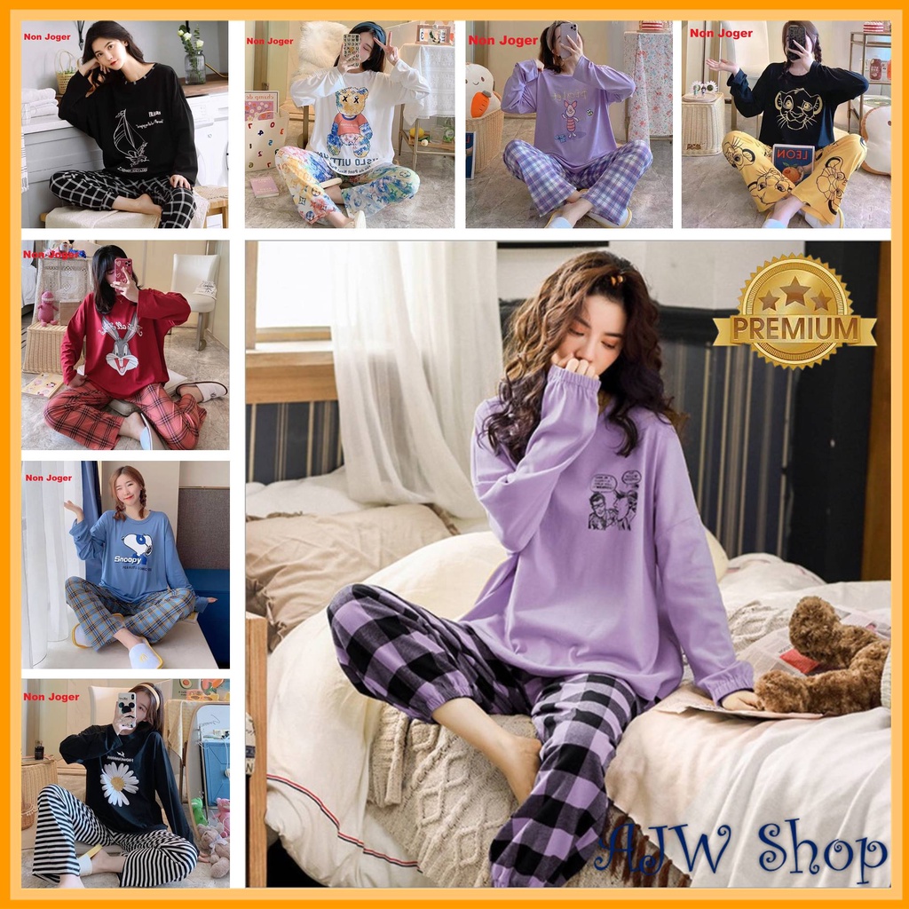 AJW Shop Setelan Wanita Import Joger | Setelan Baju Tidur Wanita | Piyama Wanita-2