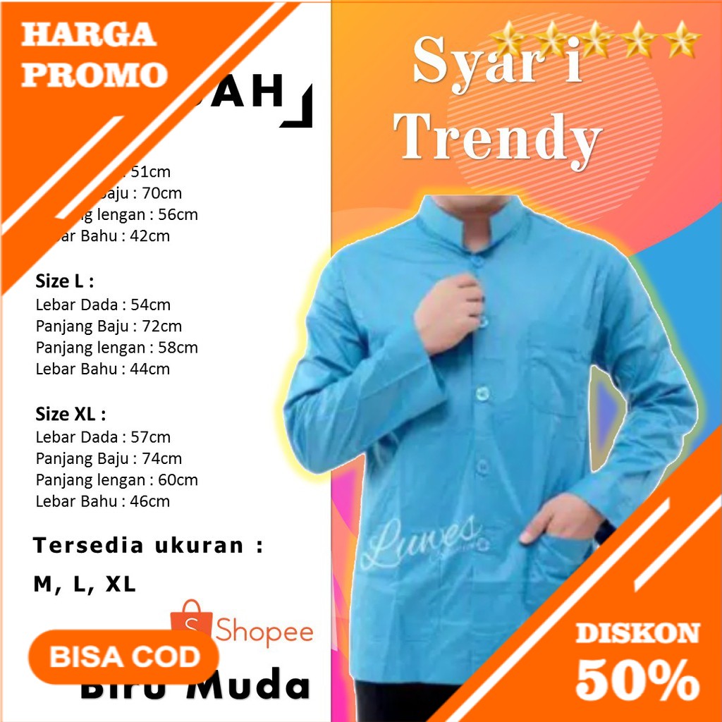 COD BAJU KOKO PRIA KOKO DEWASA BAJU KOKO LENGAN PANJANG BAJU KOKO HAIBAH AMMU BAJU KOKO BIRU MUDA