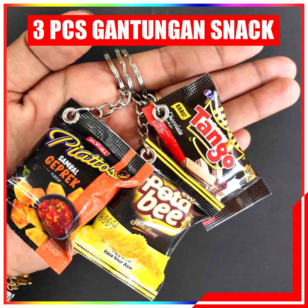 6 pcs Gantungan Miniatur Snack Jajanan Unik Lucu Paling Murah / Gantungan Replika Miniatur Makanan Kemasan Mungil / Souvenir Paket 6 pcs Gantungan Kunci Miniatur