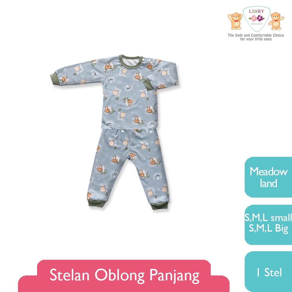 LIBBY Motif Boy Girl Setelan Oblong Panjang - Celana Panjang Piyama Kancing Bahu Anak Kecil Libby