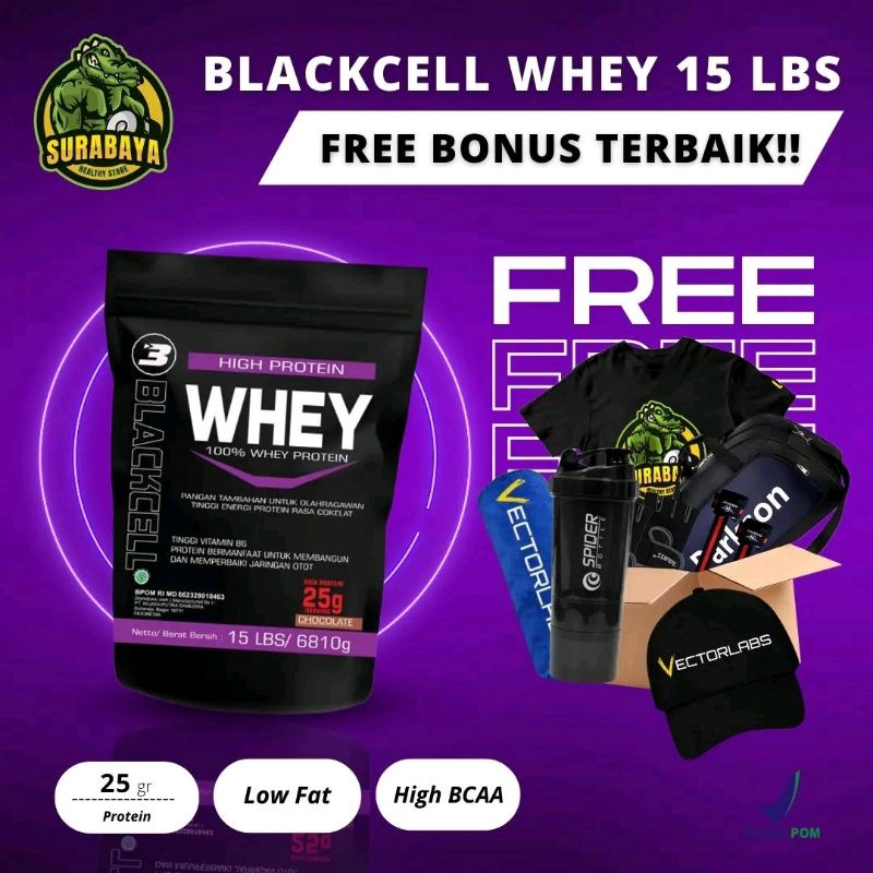 BLACKCELL NUTRITION WHEY PROTEIN CONCENTRATE 15 LBS BPOM HALAL WPC 15 LB LBS SUSU DIET DEBM FITNESS GYM