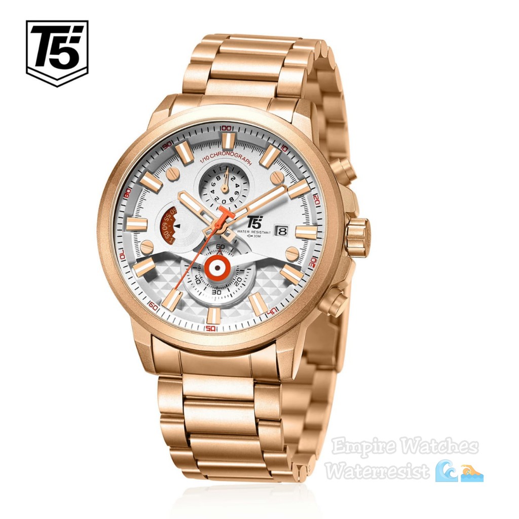 Jam Tangan T5 H3689G 3689 H3689 Pria Cowok Analog Chrono dan Tanggal Aktif Rantai Stainless Original Waterproof