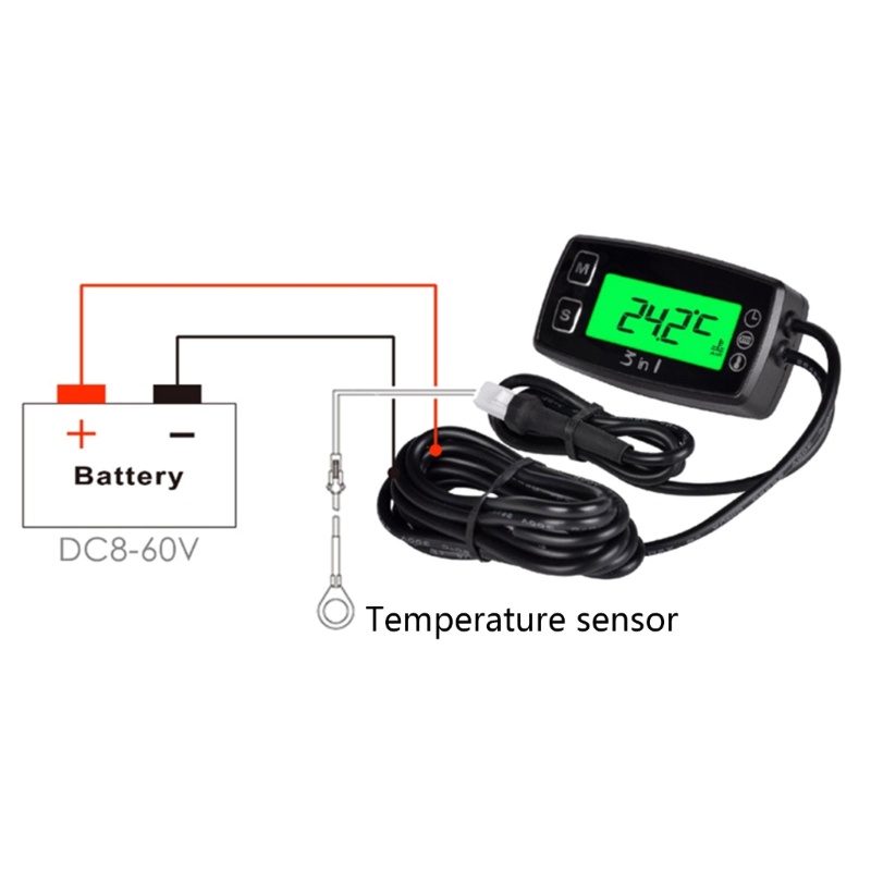 3 in 1 Tach Hour Meter Digital Dengan Pengukur Suhu Voltgae Untuk Traktor Rumput