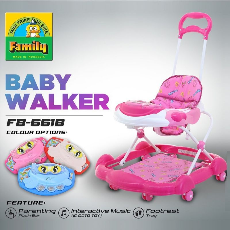 Baby Walker Family FB 618B. ada tongkat dorong ( Free baterai )