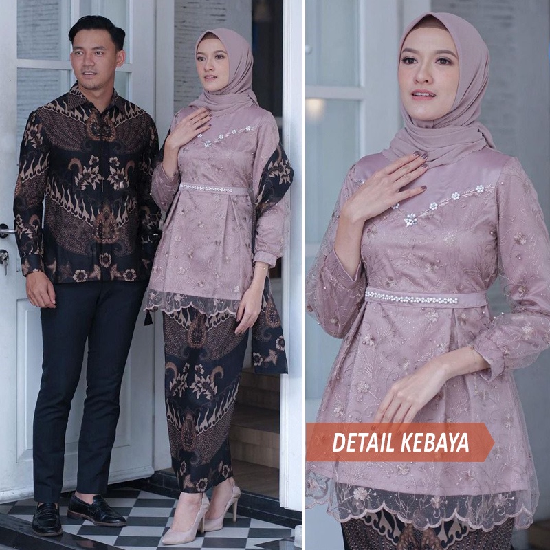 Baju set couple kebaya vanilla/kebaya couple tunangan modern/set couple kebaya lamaran modern/kebaya couple wisuda modern - Arunika