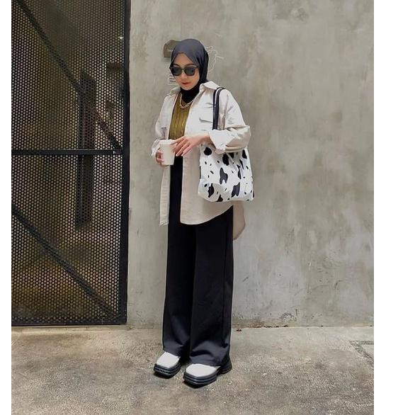 [PROMO 9EK77] Totebag tas animal print bludru motif sapi / cow wanita Terkini