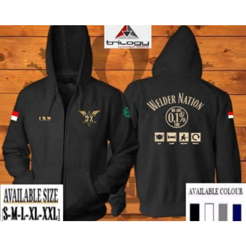 JAKET ZIPPER TUKANG LAS WELDER NATION INDONESIA KEREN ~ READY SIZE S-XXL
