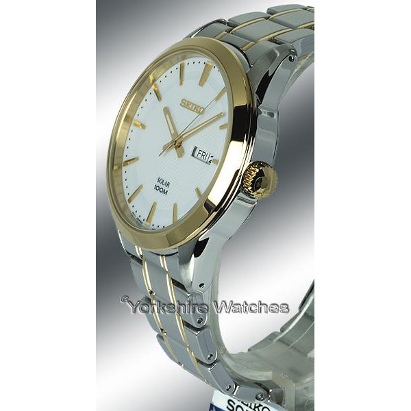 Seiko Mens SNE364P1 Solar Gold Tone Bezel-Crown | Jam Pria SNE364