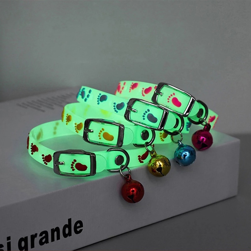 [1Pcs Fluorescent Pet Collars Supplies] [Anti Lost Cute Dog Luminous Neck Ring Cat Glowing At Night Collar with Bells]