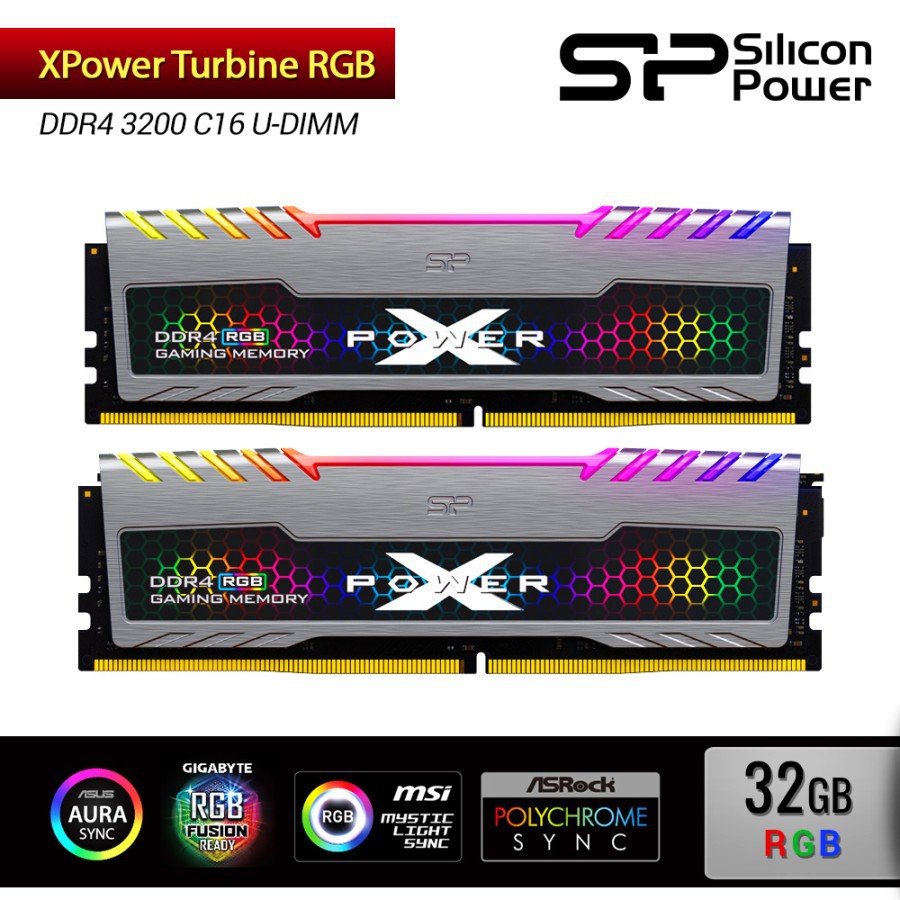 Ram silicon power sp 32gb ddr4 2x16gb 3200mhz Xpower turbine Rgb longdimm - Memory komputer Udimm