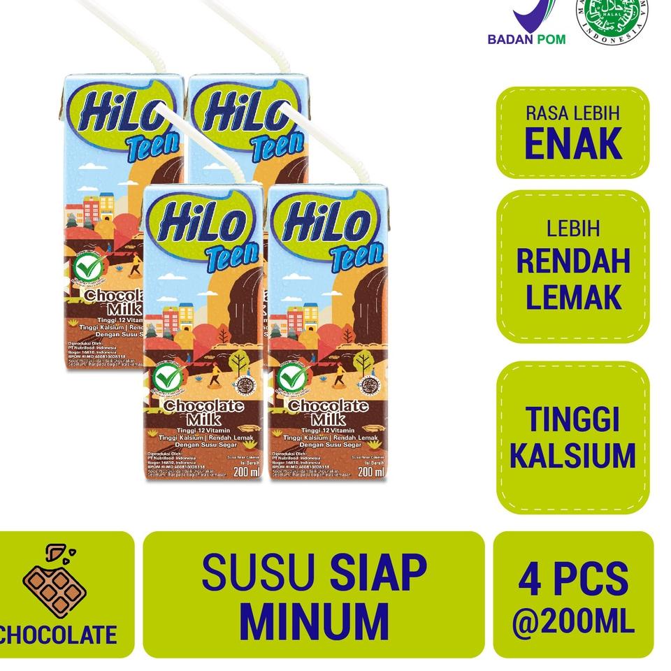 

vvp81 4 Pack - HiLo Teen Chocolate Milk 200 ml x 4 pcs Ready to Drink (RTD) - Susu Tinggi Kalsium .,