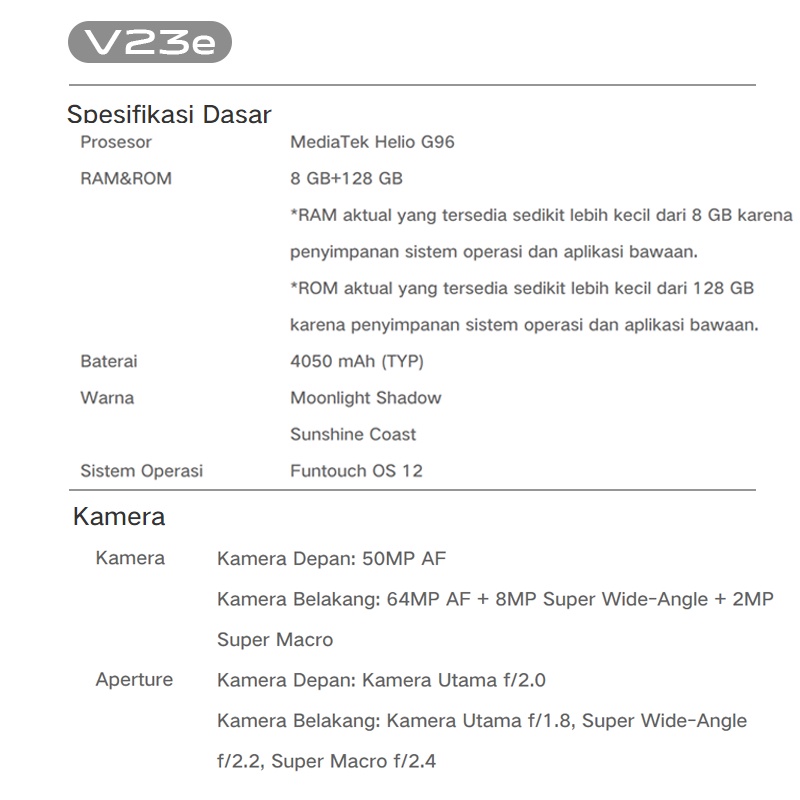 vivo V23E MediaTek Helio G96 6,44 inci 50MP AMOLED free Airbag packaging aman untuk pengiriman jarak jauh Free-1