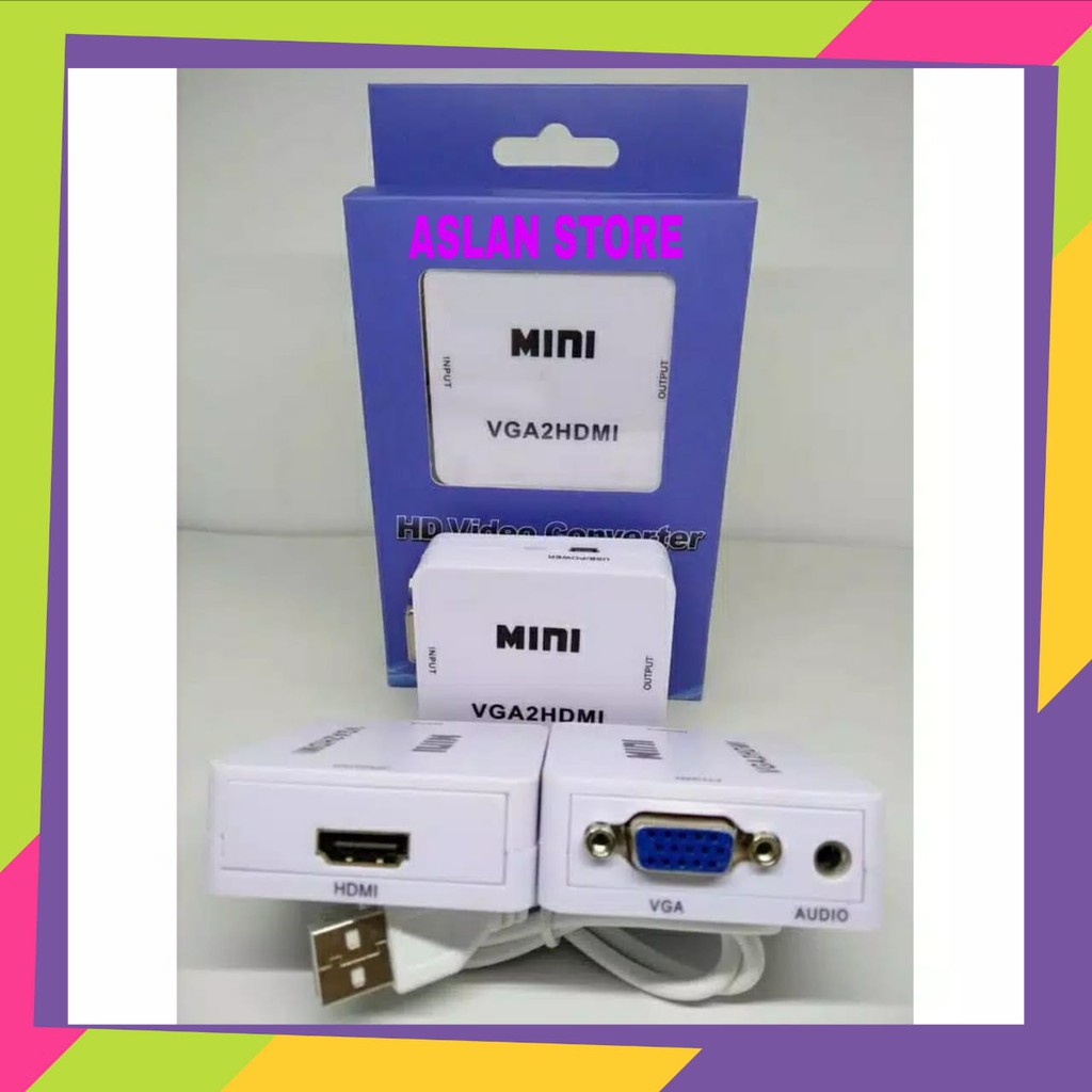 Converter VGA to HDMI Converter with audio Saintholly PC ke TV LED / LCD