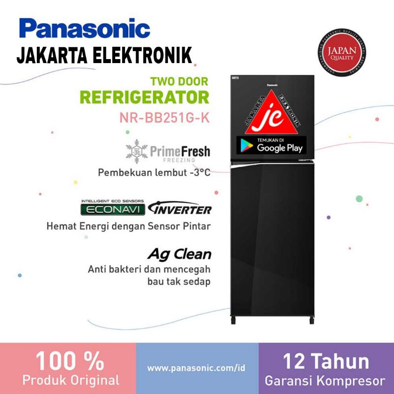 Kulkas Panasonic NR-BB251G 2 Pintu 246L Black Glass Door Inverter