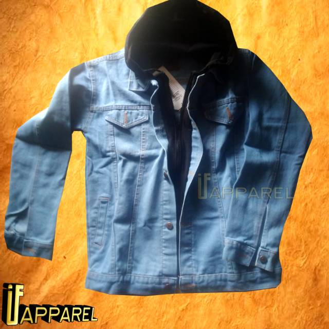 Jaket denim hoodie jaket jeans hoodie kupluk jaket levis ariel hoodie bioblitz biru muda telor asin