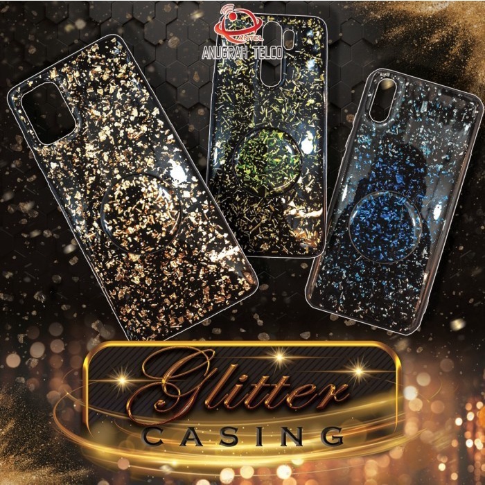 Vivo y91c y50 y12 y91 v19 Soft Case Glitter Plus Pop Socket