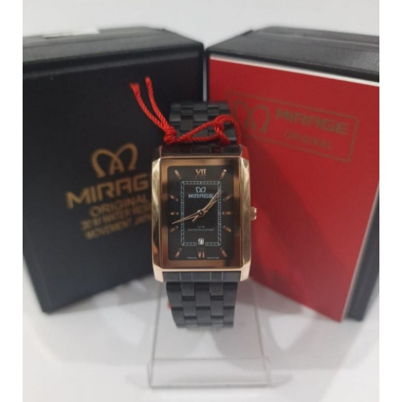 jam tangan pria;MIRAGE M8577BSP-Lhitam rosegold~ORIGINAL WATER RESISTANT~TGL~STAINLEES