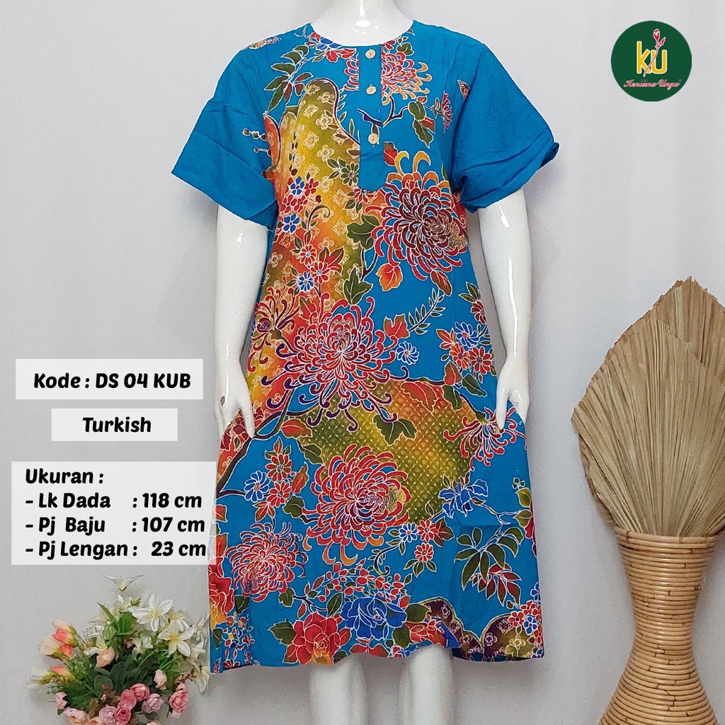 COD DS04 KUB | Daster Batik Kencana Ungu Asli Label Biru Uk. Jumbo LD 120 cm | Baju Santai Tidur Wanita Dewasa Kancing Depan Busui Friendly Motif Terbaru-Turkish D