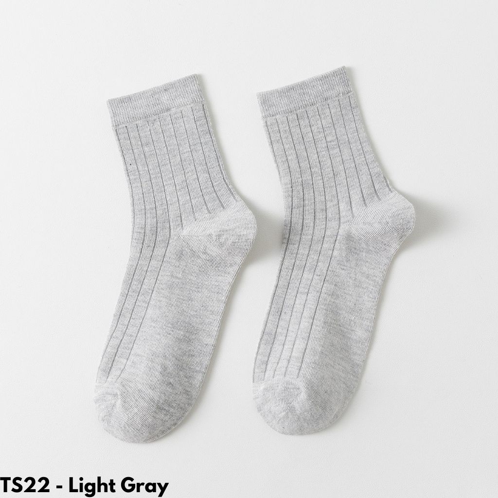 KAOS KAKI PANJANG WANITA PASTEL KATUN POLOS BETIS COTTON NYAMAN LEMBUT STRETCH MUSLIMAH NYAMAN OUTDOOR TS22-Light Gray