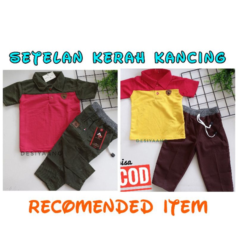 Stelan Anak Laki Laki Size S Chinos Panjang dan kaos kerah Kombinasi size 123456