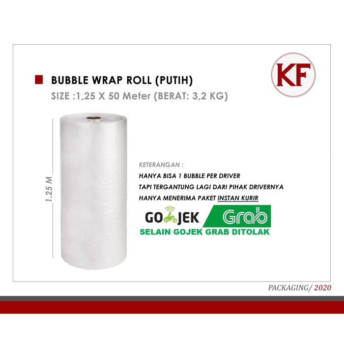 

BUBBLE WRAP ROLL SIZE : 1.25 X 50 M (PUTIH)