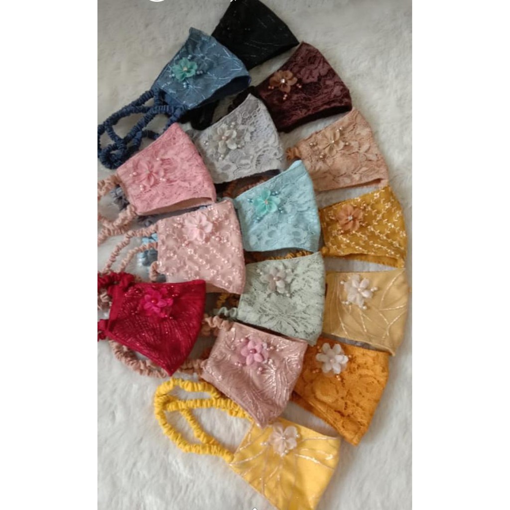 MASKER HIJAB BROKAT SEMI SCUBA HANDMADE TALI KARET, MURAH