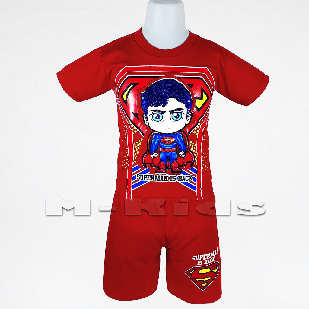 MKids88 - Baju Setelan Kaos Anak Laki-Laki Mata Nyala Lampu LED Superhero Karakter SUPERMAN