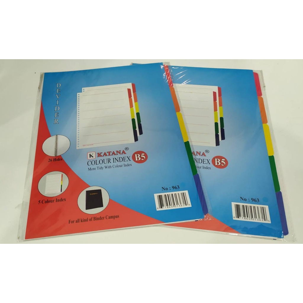 

Pembatas Kertas Binder / Divider Loose Leaf KATANA B5 26 ring 5 Warna - Colour Index