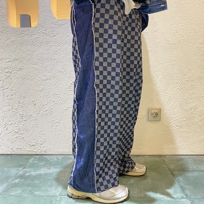 Denim Checkerboard Pants