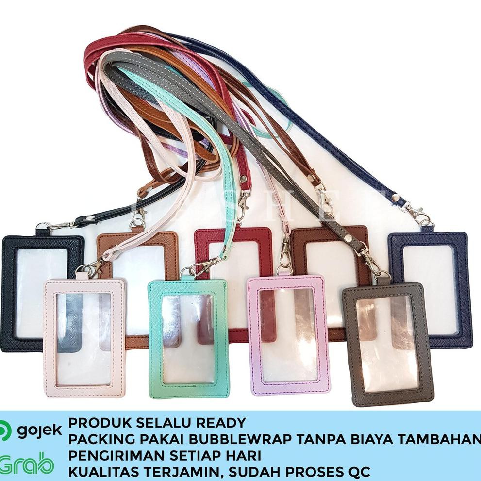 

PP ✪ Lanyard Mika ID Card Holder Plastik Bolak Balik ID Card Name Tag Kulit Dua Sisi Transparan Kuli