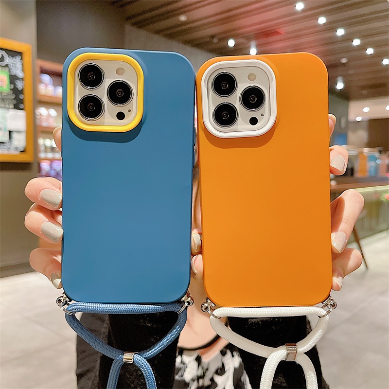 3 in 1 Soft case Silikon Dengan Tali lanyard Cover iphone 11 12 13 pro max Xs max XR 7 8 plus Se20