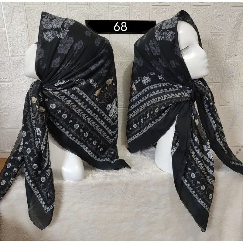 Hijab VOAL PREMIUM Motif 68 Jilbab Segiempat Motif Laser Cut-68. Hitam