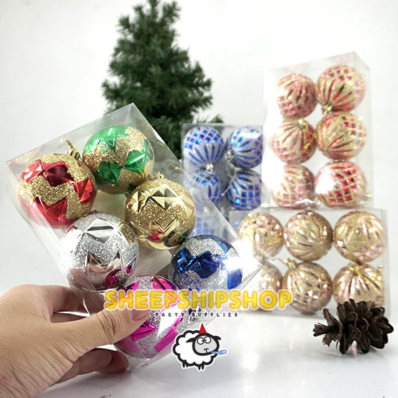  Ornamen  Pohon Natal  Bola Kecil 57mm isi 6 Warna  warni 