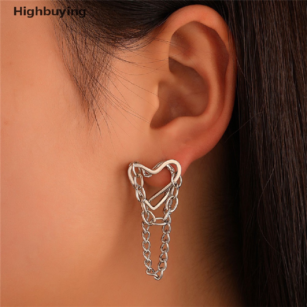 1 Pasang Anting Rantai Desain Hati Bahan Alloy Gaya Punk Untuk Wanita Glory