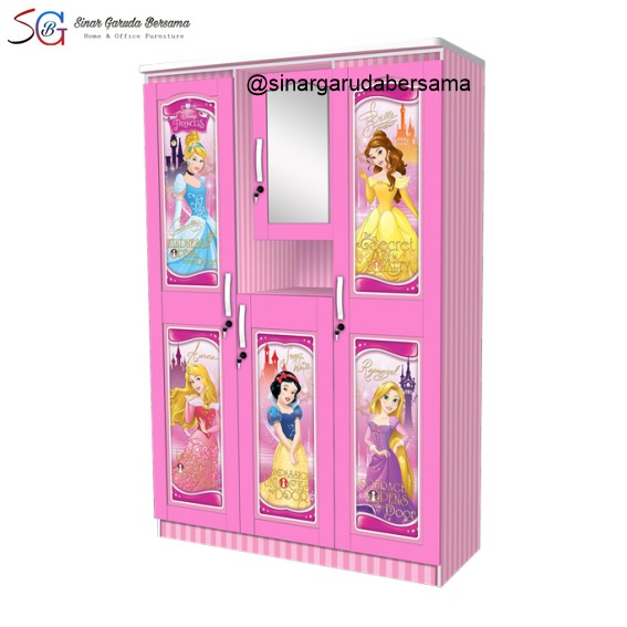 LEMARI 3 PINTU ANAK / 2 PINTU KARAKTER PRINCESS BERKACA